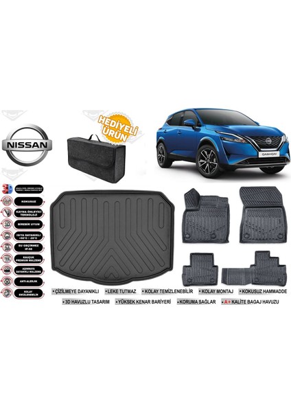Nissan Qashqai 2023 Model Alt Bagaj Havuzu+Paspas Seti Profesyonel Serisi Hediyeli