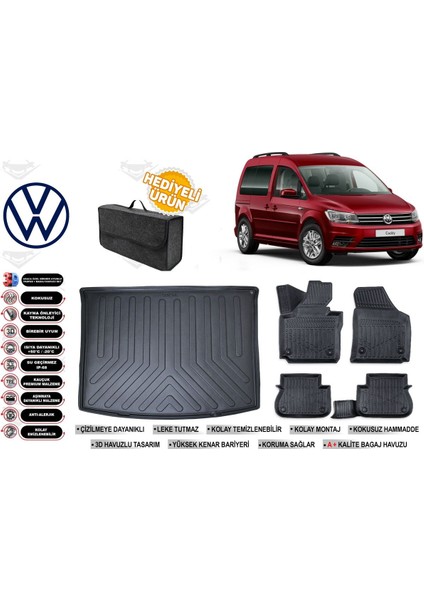 Volkswagen Caddy 2020 Model Bagaj Havuzu+Paspas Seti Profesyonel Serisi Hediyeli