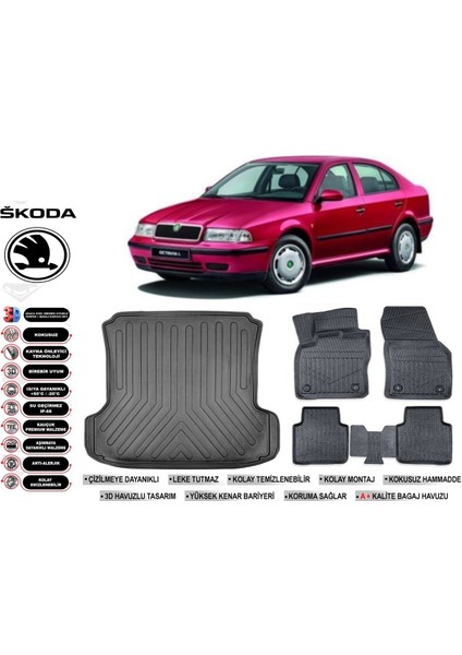 Skoda Octavia 2004 Model Bagaj Havuzu Araca Özel Siyah Ekstra Havuzlu Paspas Takımı