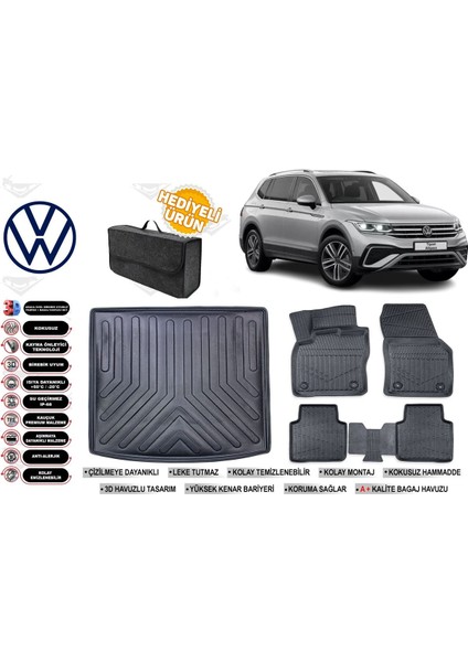 Volkswagen Allspace 2023 Model 5 Koltuk Bagaj Havuzu+Paspas Seti Profesyonel Serisi Hediyeli