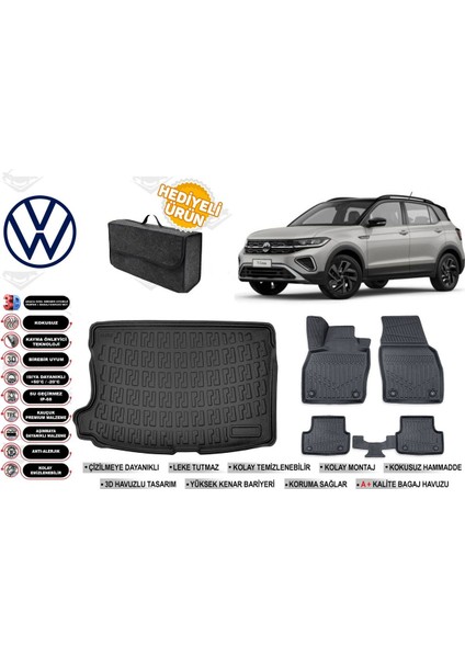 Volkswagen T-Cross 2025 Model Üst Bagaj Havuzu+Paspas Seti Profesyonel Serisi Hediyeli