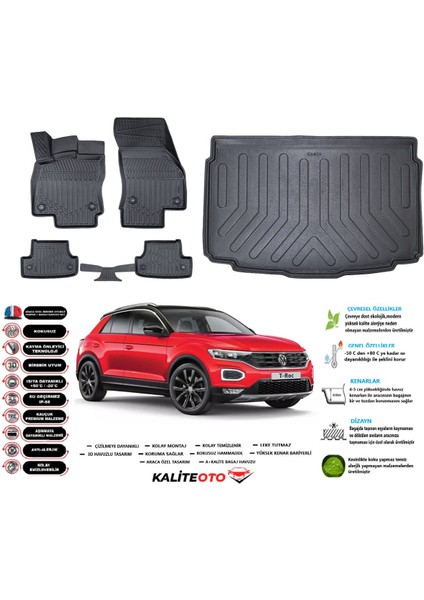Volkswagen T-Roc 2024 Model Alt Esnek Bagaj Havuzu Paspası Araca Özel Siyah Kokusuz Paspas Takımı
