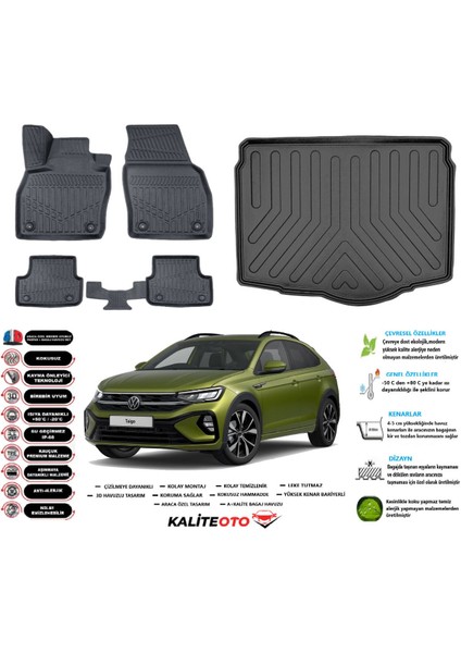 Volkswagen Taigo 2024 Model Alt Esnek Bagaj Havuzu Araca Özel Siyah Paspas Takımı