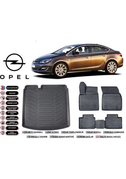 Opel Astra J Sedan 2013 Model Bagaj Havuzu Araca Özel Siyah Ekstra Havuzlu Paspas Takımı