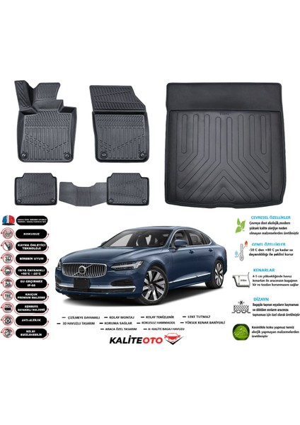 Volvo S90 2022 Model Esnek Bagaj Havuzu Araca Özel Siyah Paspas Takımı