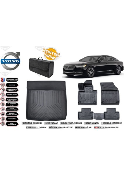 Volvo S90 Plug-In 2024 Model Bagaj Havuzu+Paspas Seti Profesyonel Serisi Hediyeli