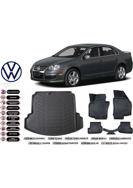 Volkswagen Jetta 2007 Model Bagaj Havuzu Araca Özel Siyah Ekstra Havuzlu Paspas Takımı