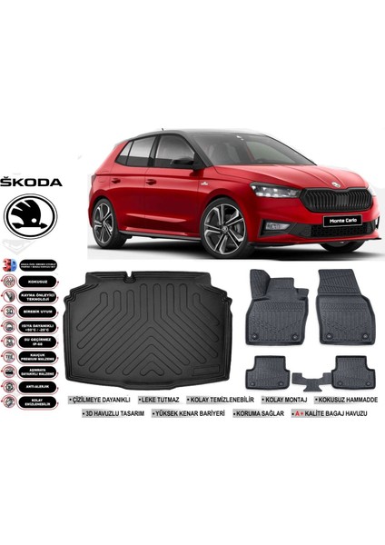 Skoda Fabia 2024 Model Bagaj Havuzu Araca Özel Siyah Ekstra Havuzlu Paspas Takımı