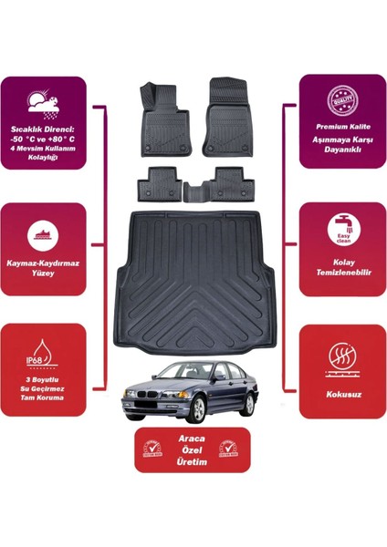 Bmw 3 Serisi E46 2003 Model Bagaj Havuzu+4d Araca Özel Havuzlu Paspas Takımıı Maxii