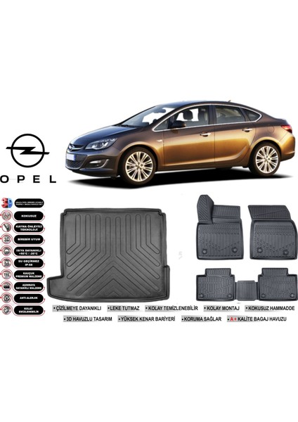 Opel Astra J Sedan 1,4 2022 Model Bagaj Havuzu Araca Özel Siyah Kokusuz Havuzlu Paspas Takımı