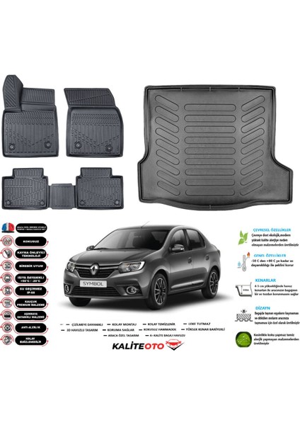 Renault Symbol 2014 Model Esnek Bagaj Havuzu Araca Özel Siyah Paspas Takımı