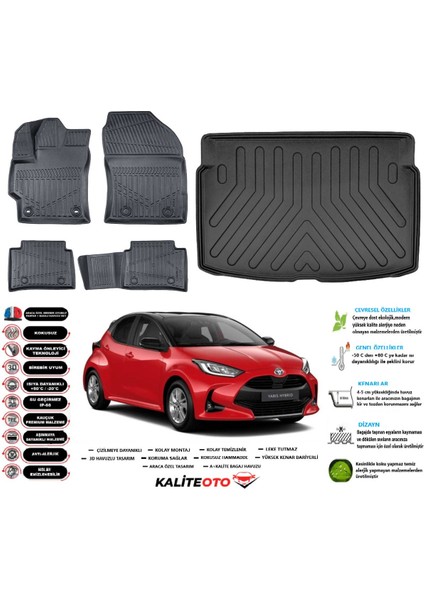 Toyota Yaris 2022 Model Esnek Bagaj Havuzu Araca Özel Siyah Paspas Takımı