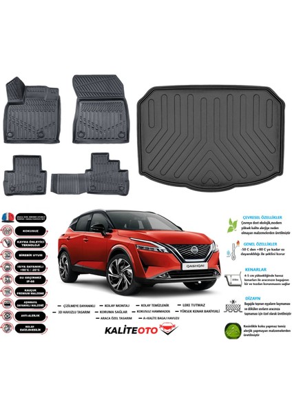 Nissan Qashqai 2025 Model Alt Esnek Bagaj Havuzu Araca Özel Siyah Paspas Takımı