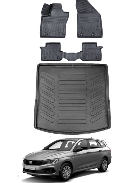 Fiat Egea Station Vagon 2020 Model Üst Bagaj Havuzu Araca Özel Siyah Paspas Takımı