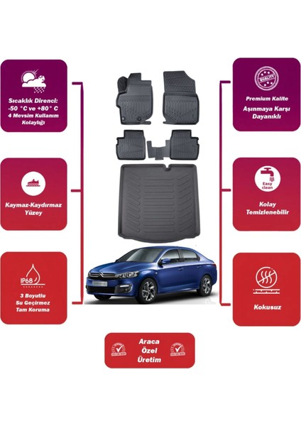 Citroen C-Elysee 2013 Model Bagaj Havuzu+4d Araca Özel Havuzlu Paspas Takımıı Maxii