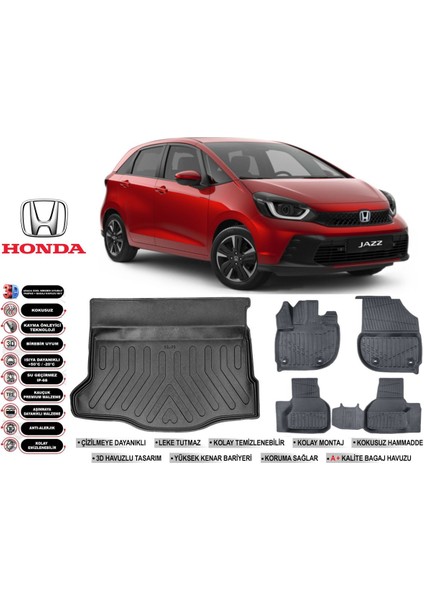 Honda Jazz 2025 Model Bagaj Havuzu Araca Özel Siyah Ekstra Havuzlu Paspas Takımı