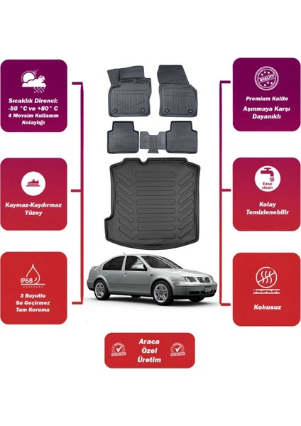 Volkswagen Bora 1998 Model Bagaj Havuzu+4d Araca Özel Havuzlu Paspas Takımıı Maxii