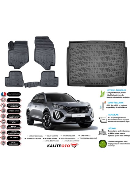 Peugeot 2008 2021 Model Üst Esnek Bagaj Havuzu Araca Özel Siyah Paspas Takımı