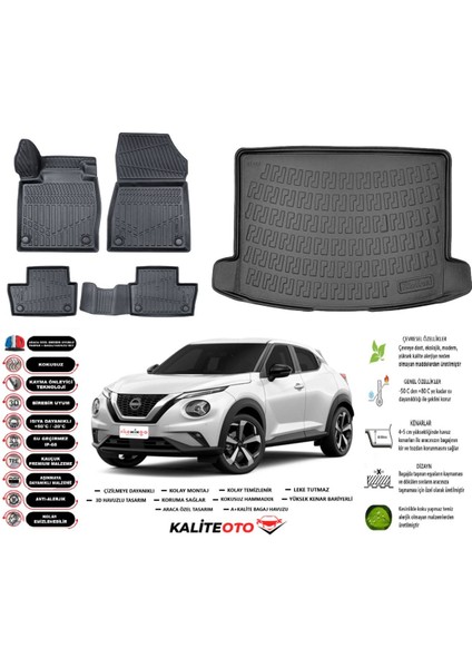 Nisan Juke 2023 Model Üst Esnek Bagaj Havuzu Araca Özel Siyah Paspas Takımı