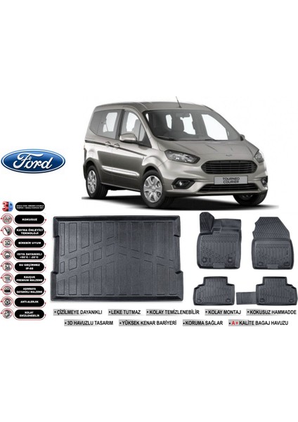 Ford Courier 2016 Model Bagaj Havuzu Araca Özel Siyah Ekstra Havuzlu Paspas Takımı