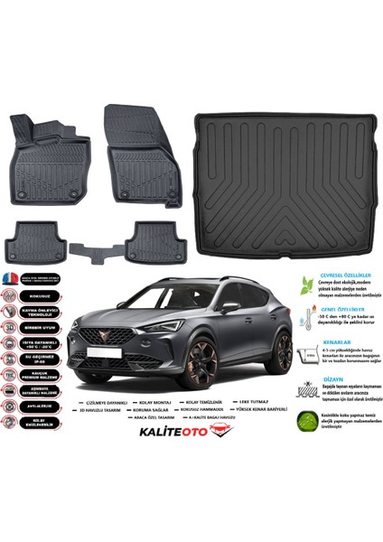 Cupra Formentor 2024 Model Üst Esnek Bagaj Havuzu Araca Özel Siyah Paspas Takımı
