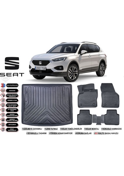 Seat Taracco 2025 Model 5 Koltuk Bagaj Havuzu Araca Özel Siyah Ekstra Havuzlu Paspas Takımı