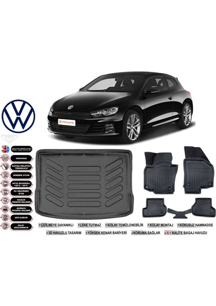 Volkswagen Scirocco 2010 Model Bagaj Havuzu Araca Özel Siyah Ekstra Havuzlu Paspas Takımı