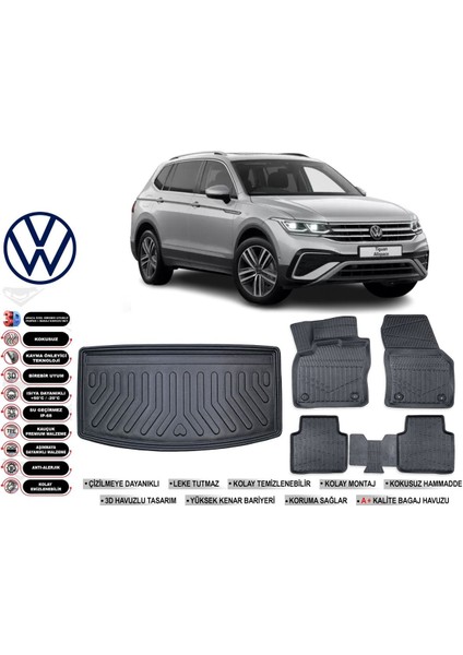 Volkswagen Allspace 2020 Model 7 Koltuk Bagaj Havuzu Araca Özel Siyah Extra Havuzlu Paspas Takımı