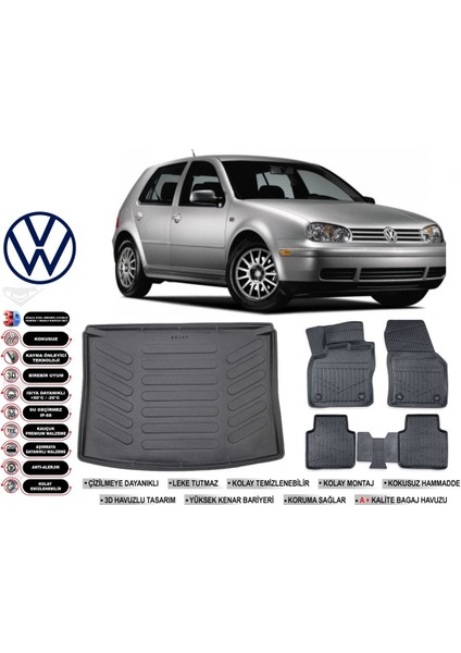 Volkswagen Golf 4 2000 Model Bagaj Havuzu Araca Özel Siyah Extra Havuzlu Paspas Takımı