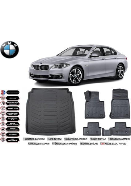 Bmw 5 Serisi F10 2016 Model Bagaj Havuzu Araca Özel Siyah Ekstra Havuzlu Paspas Takımı