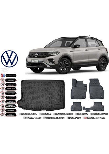Volkswagen T-Cross 2025 Model Üst Bagaj Havuzu Araca Özel Siyah Kokusuz Havuzlu Paspas Takımı