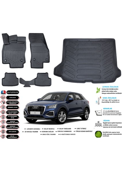 Audi Q2 2016 Model Esnek Bagaj Havuzu Araca Özel Siyah Paspas Takımı