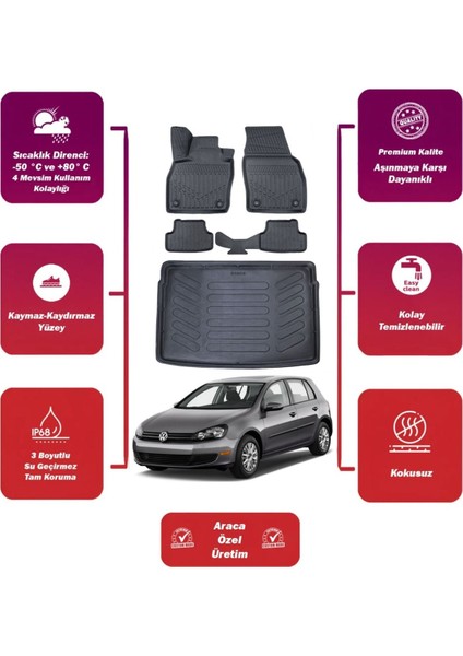 Volkswagen Golf 6 2011 Model Bagaj Havuzu+4d Araca Özel Havuzlu Paspas Takımıı Maxii