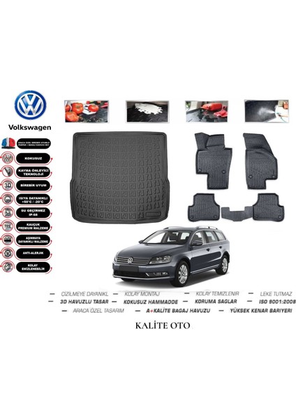 Volkswagen Passat B7 Variant 2011 Model 3D Bagaj Havuzu+4d Havuzlu Paspas Setii