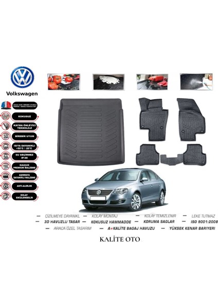Volkswagen Passat B6 2009 Model 3D Bagaj Havuzu+4d Havuzlu Paspas Seti
