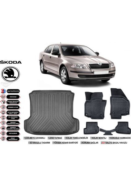 Skoda Octavia 2006 Model Bagaj Havuzu Araca Özel Siyah Ekstra Havuzlu Paspas Takımı