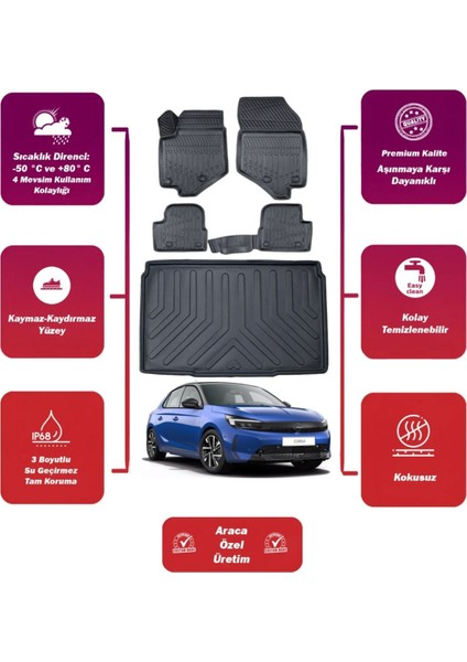 Opel Corsa F Elektrikli 2023 Model Bagaj Havuzu+4d Araca Özel Havuzlu Paspas Takımıı Maxii