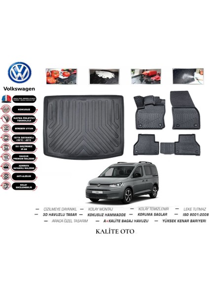 Volkswagen Caddy 2023 Model 3D Bagaj Havuzu+4d Havuzlu Paspas Setii