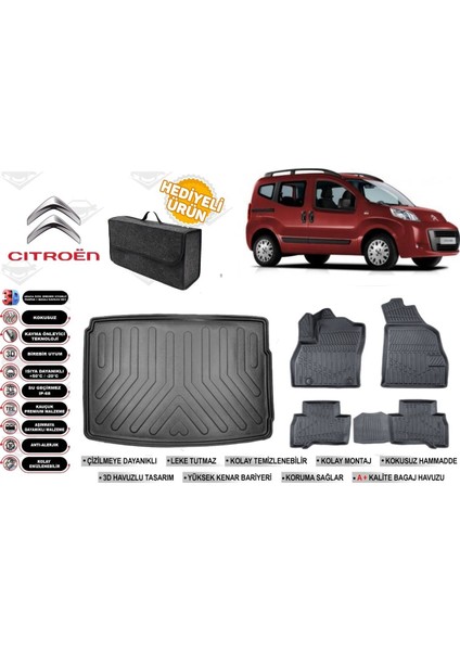 Citroen Nemo 2016 Model Bagaj Havuzu+Paspas Seti Profesyonel Serisi Hediyeli
