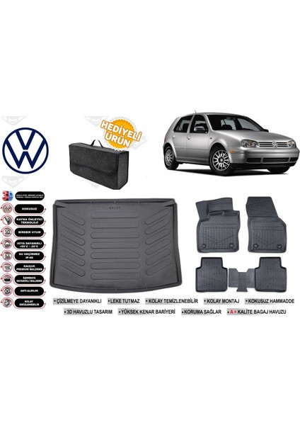Volkswagen Golf 4 2001 Model Bagaj Havuzu+Paspas Seti Profesyonel Serisi Hediyeli