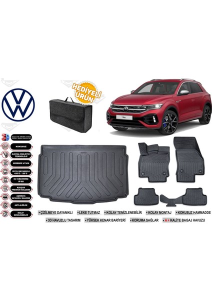 Volkswagen T-Roc 2022 Model Alt Bagaj Havuzu+Paspas Seti Profesyonel Serisi Hediyeli