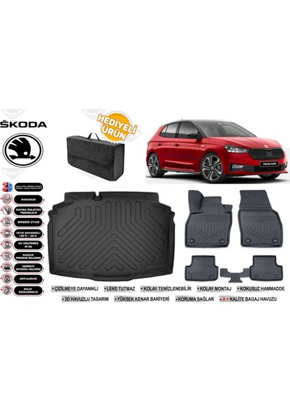 Skoda Fabia 2025 Model Bagaj Havuzu+Paspas Seti Profesyonel Serisi Hediyeli