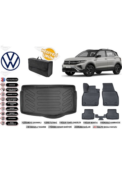 Volkswagen T-Cross 2025 Model Alt Bagaj Havuzu+Paspas Seti Profesyonel Serisi Hediyeli
