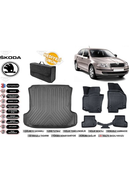 Skoda Octavia 2005 Model Bagaj Havuzu+Paspas Seti Profesyonel Serisi Hediyeli