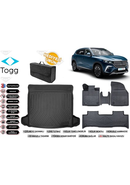 Togg T10X 2024 Model Bagaj Havuzu+Paspas Seti Profesyonel Serisi Hediyeli