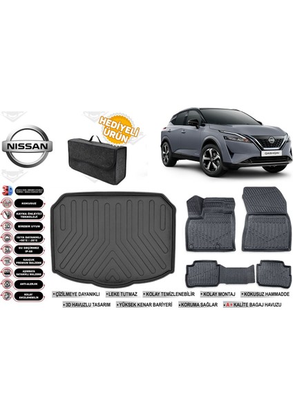 Nissan Qashqai E-Power 2025 Model Alt Bagaj Havuzu+Paspas Seti Profesyonel Serisi Hediyeli