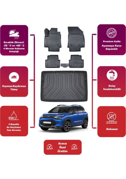 Citroen C3 Aircross 2017 Model Üst Bagaj Havuzu+4d Araca Özel Havuzlu Paspas Takımıı Maxii