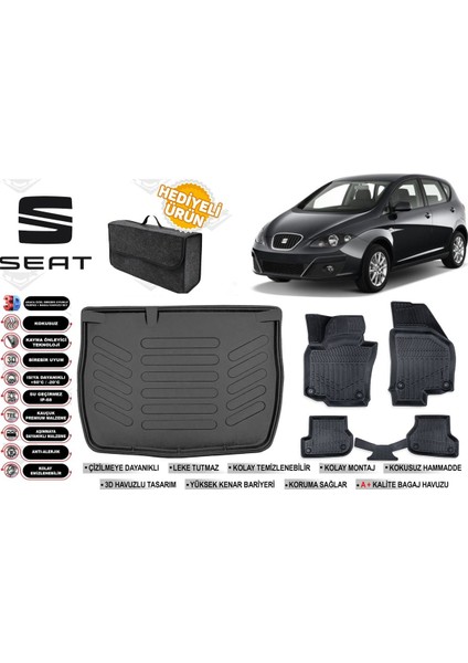 Seat Altea 2012 Model Bagaj Havuzu+Paspas Seti Profesyonel Serisi Hediyeli