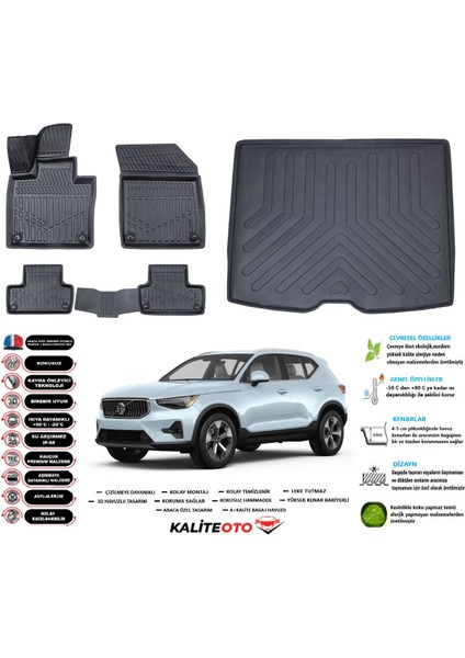 Volvo XC40 2021 Model Esnek Bagaj Havuzu Araca Özel Siyah Paspas Takımı