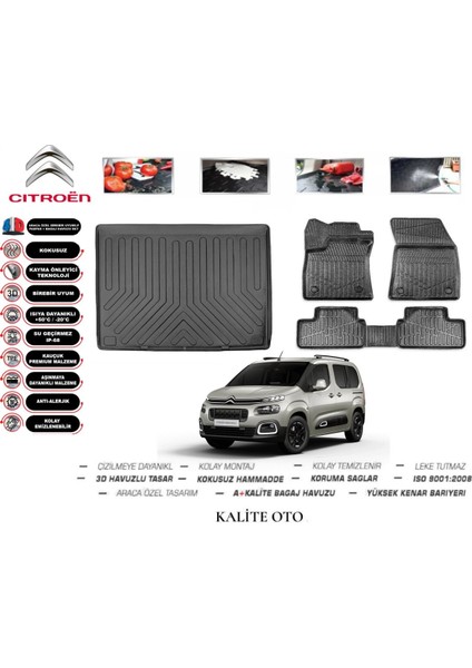 Citroen Berlingo 2024 Model 3D Bagaj Havuzu+4d Havuzlu Paspas Setii